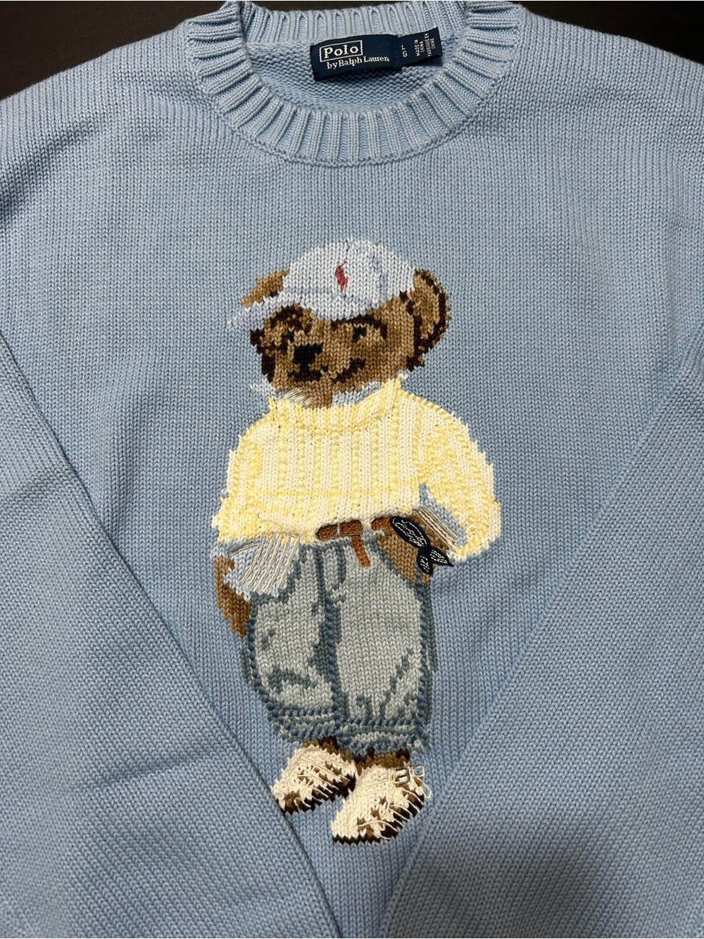 Polo by Ralph Lauren women’s cotton Light Blue Bear Intarsia Crewneck Sweater L - Picture 10 of 16